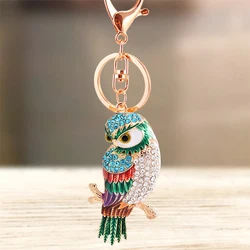 Cute Rhinestone Crystal Owl Bird Parrot Keychain Animal Key Chain Key Ring Holder Pendant Keyring