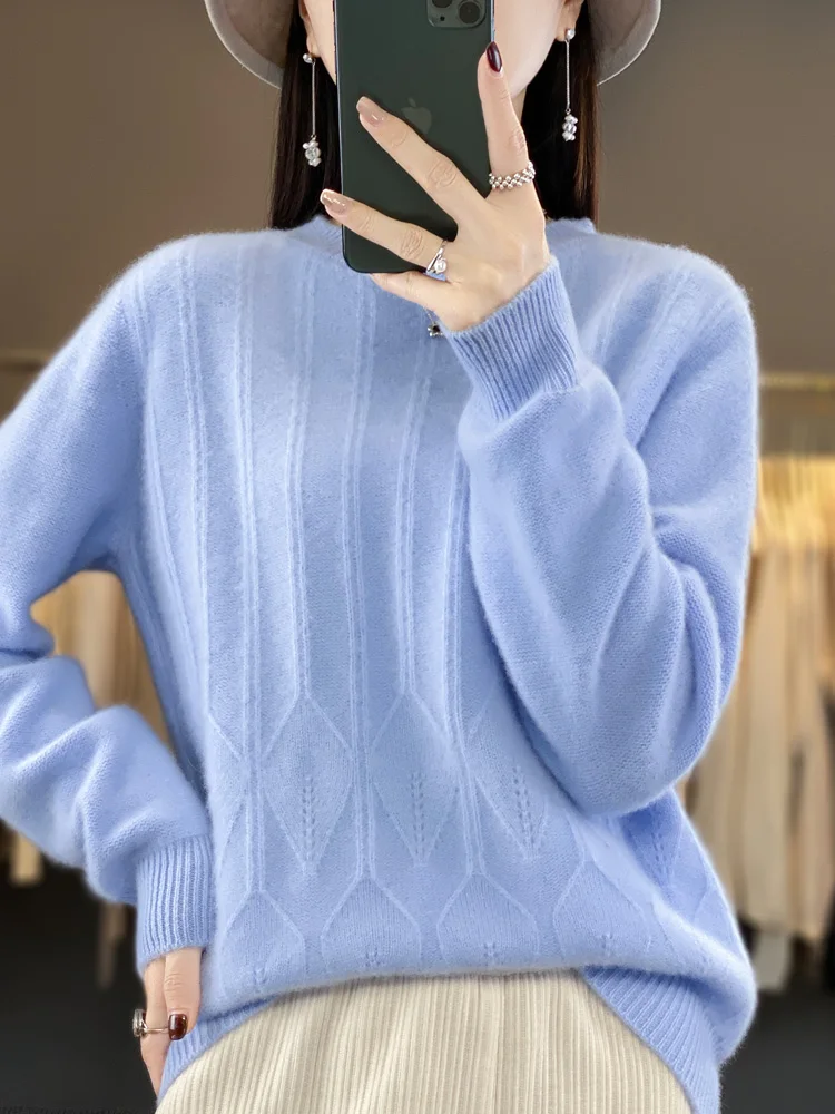 2023 New Autumn Winter Women Sweater O-Neck 100% Merino Wool Thick Warm Twist Cashmere Knitted Jumpers Casual Korean Fashion Top