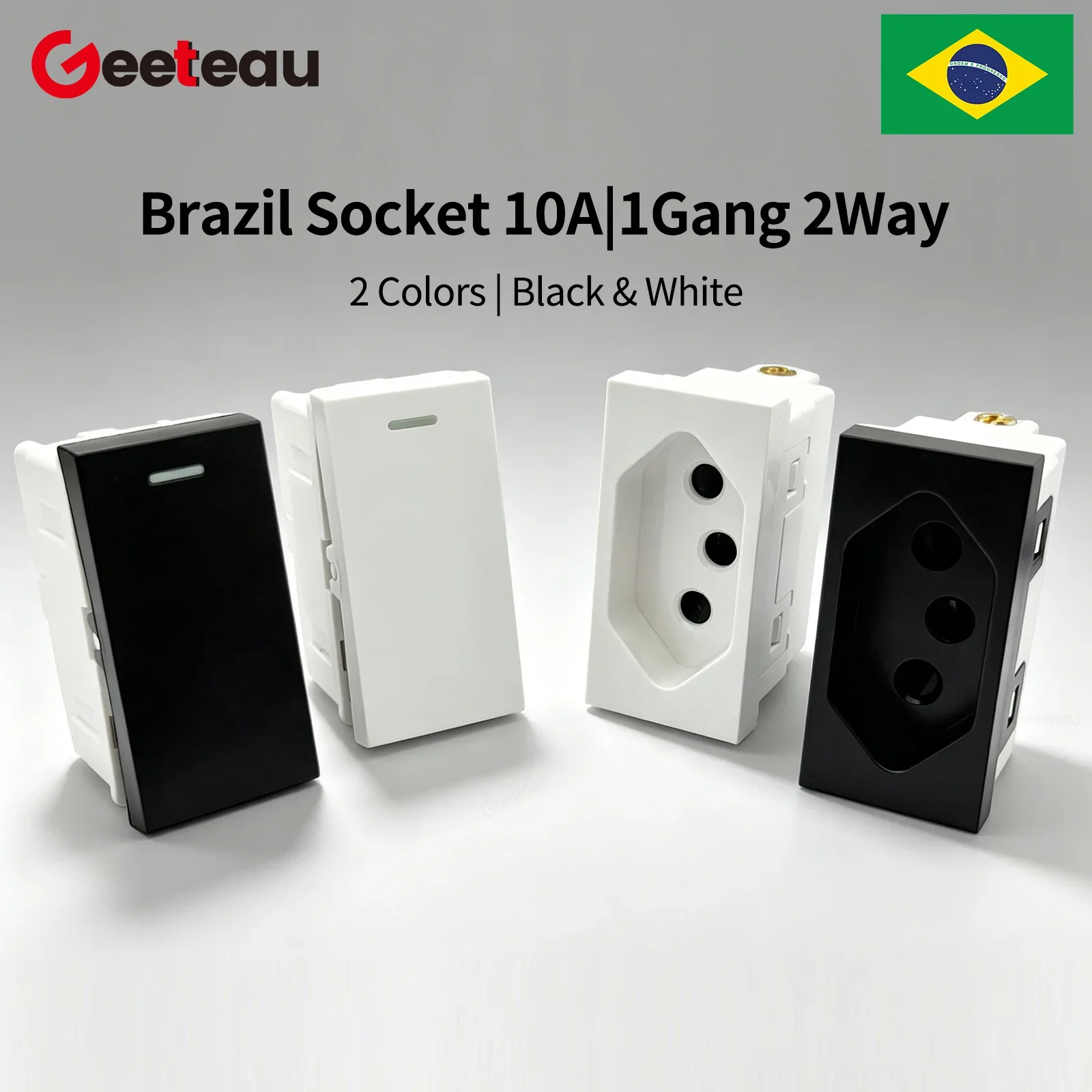 Geeteau Brazil Standard Socket Switch Module 118 Series 4*2 Black White 10A Large Copper Free Combination 3Piece Set Wall Outlet