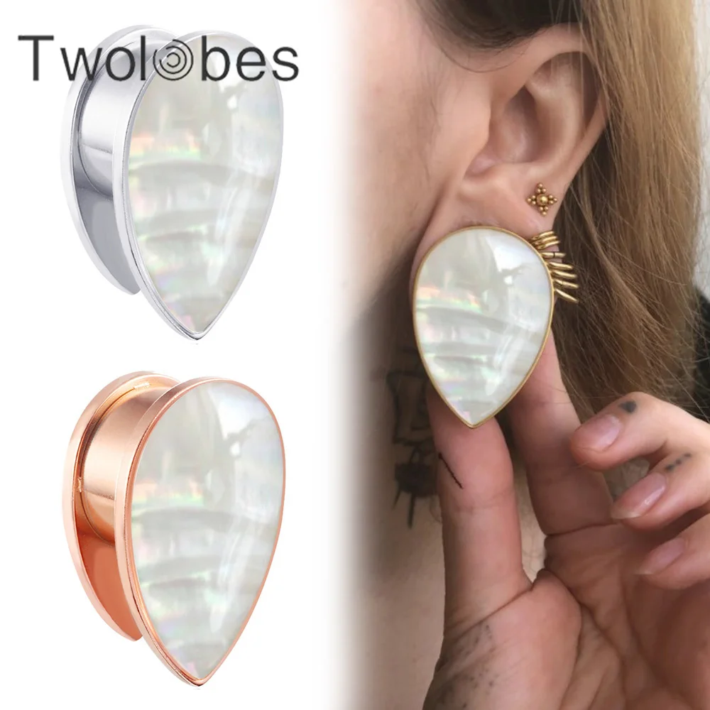 Twolobes 2PCS Water Drop Conch Ear Gauges Plugs Tunnels 316 Stainless Steel Piercing Women Body Jewelry Expander Stretchers