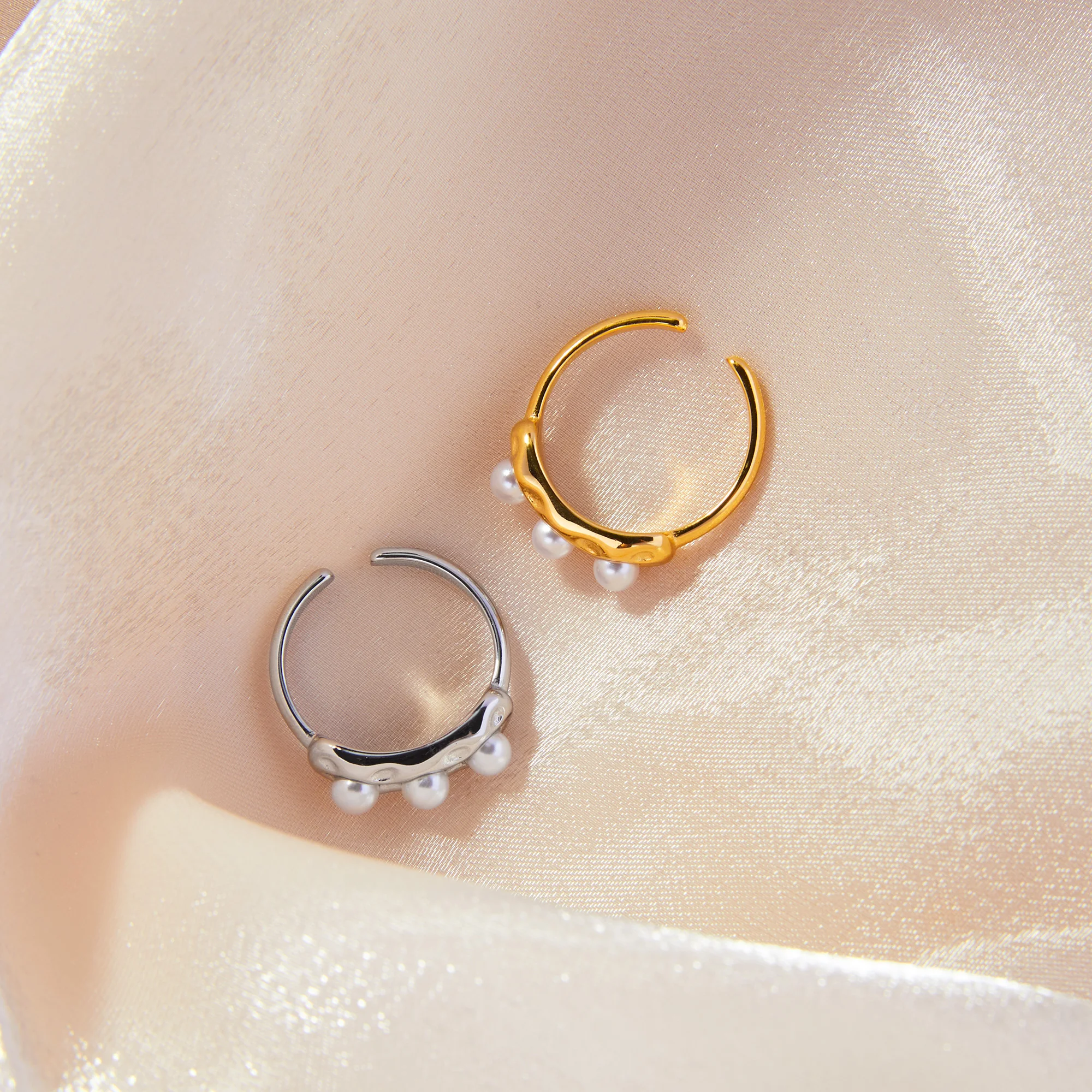 Fashion Imitation Pearl Ring Women's Stainless Steel Gold-Plated Open Couple Dating Ring Summer Colorfast Jewelry Gift