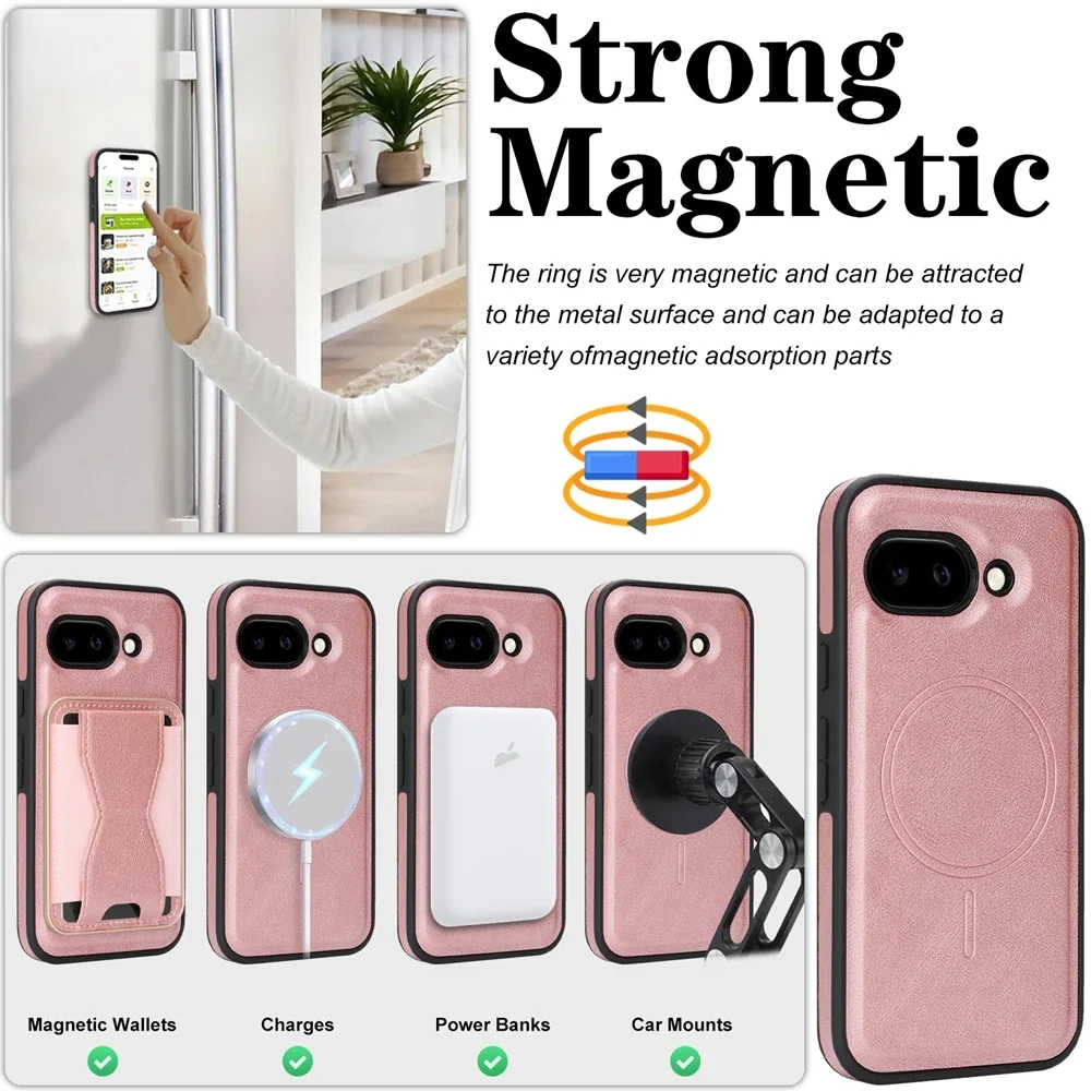 حافظة جلدية مغناطيسية 2 في 1 لهاتف جوجل بيكسل 9 10 برو 9A 9pro 10Pro XL فتحات بطاقات حامل بطاقات شحن لاسلكي غطاء هاتف #5