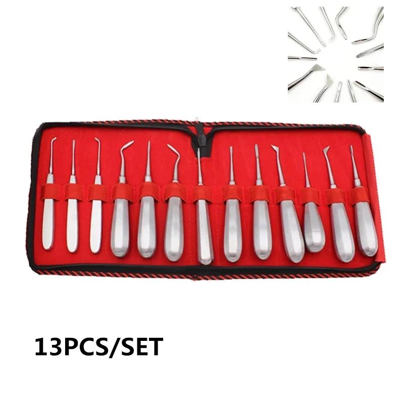 

13pcs Dental Elevator Set Teeth Extraction Tooth Extracting Forceps Kit Stainless Steel Curved Root Lift Tools