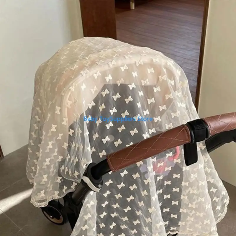 R1WF شبكة مكافحة البعوض واقية من الشمس غطاء عربة الأطفال تنفس الصيف علة صافي المطرزة الدانتيل غطاء شبكي للكرسي الذي يدفع باليدين