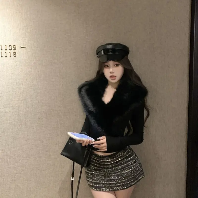 아메리칸 빈티지 핫 걸 하이엔드 겨울 긴팔 스웨터 2000년대 Y2K 슬림 섹시 우아한 한국 패션 티셔츠 서브컬쳐 탑스