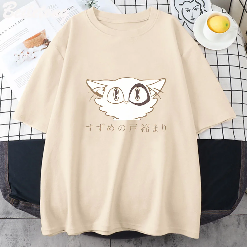 Harajuku Kawaii Cartoon Cat Printing Women T Shirts Summer Streetwear Casual Loose Oversize O-neck Short Sleeve Tops Tees Unisex