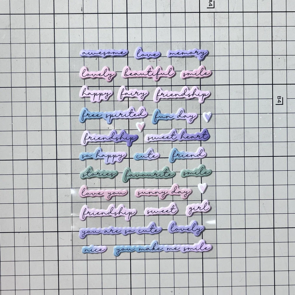 Kreative Aufkleber für Scrapbooks mit positiven Phrasen, kleine, farbige, gepolsterte Aufkleber mit Schriftzügen, Mini-Deko-Aufkleber für Tagebücher. – Detail 2