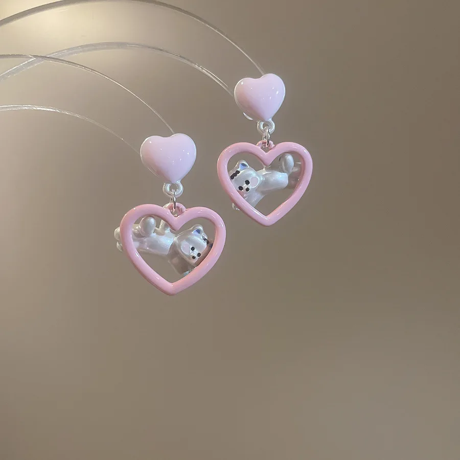 

New Trend Blue Heart Dog Drop Earrings For Women Cute Cartoon Animal Dangle Earring Girls Party Jewelry Accessories Gifts