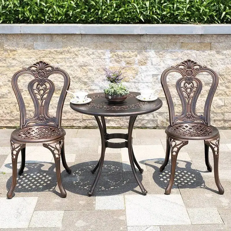 مزيج الفناء في الهواء الطلق طاولة الترفيه غير الصدأ ثلاث قطع أثاث الشرفة طاولات وكراسي خارجية طاولة القهوة