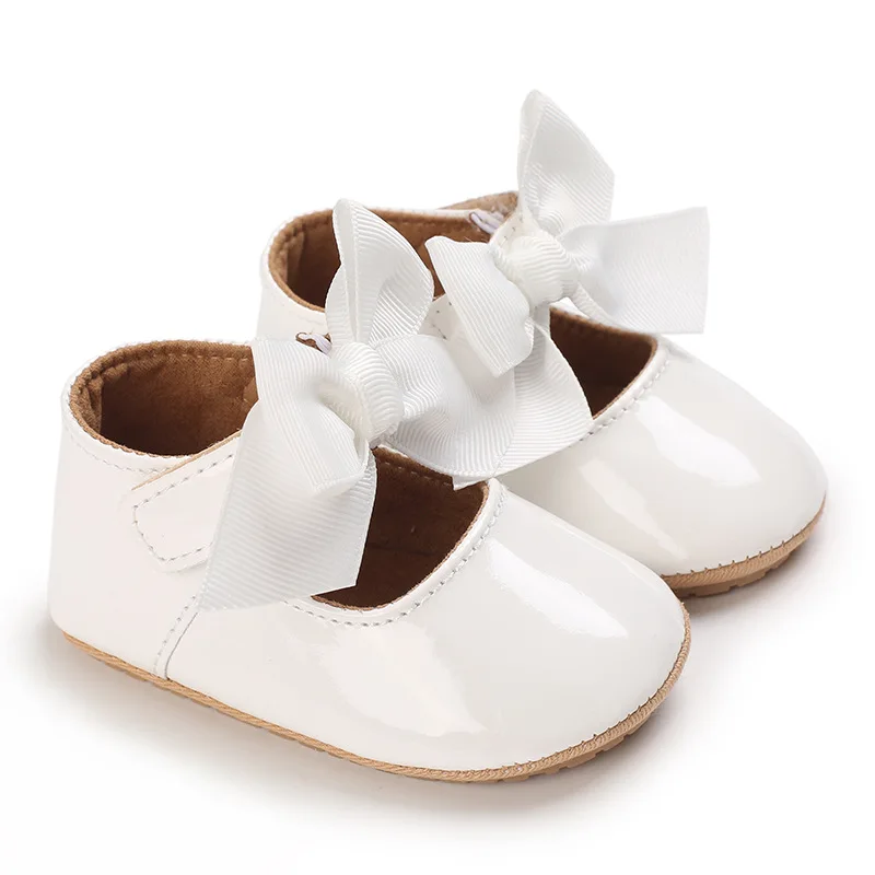 Yibubu Witte Babyschoenen Schattige En Royale Eenvoudige En Schattige Strik Ontwerp Zachte Zolen Indoor Loafers Geschikt Voor Lente En Herfst