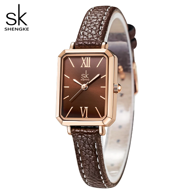 Shengke Brand Women Watches SK Fashion Square Ladies Quartz Watch Bracelet Gray Dial Simple Rose Gold Mesh Luxury Women Watches