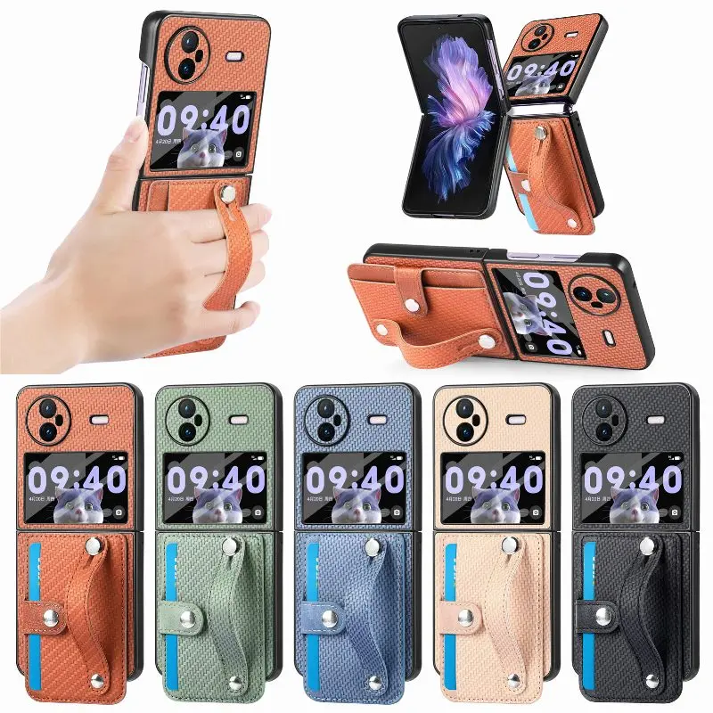 Fashion Window View Tempering Glass Flip Cover For VIVO X Flip Full Protection Shockproof Anti-Drop Wrist Strap Fold Phone Case