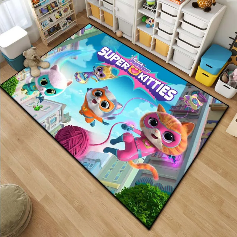 Disney Junior Super Kitties Pattern Carpet for Living Room Bedroom Bedside Bathroom Floor Mat Kid's Room Non-slip Mat Play Mat