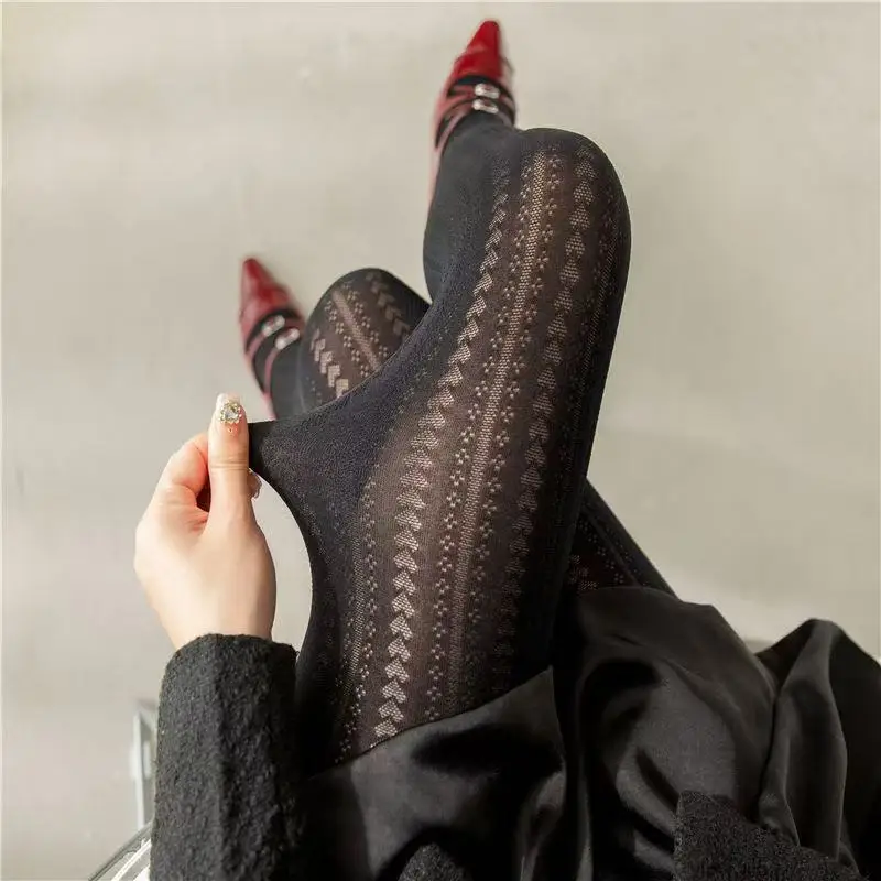 

Maillard Color Palette Pantyhose Heart Pattern Tights Sheer Socks Collection Brown Black White Grey Stockings Hosiery for Women