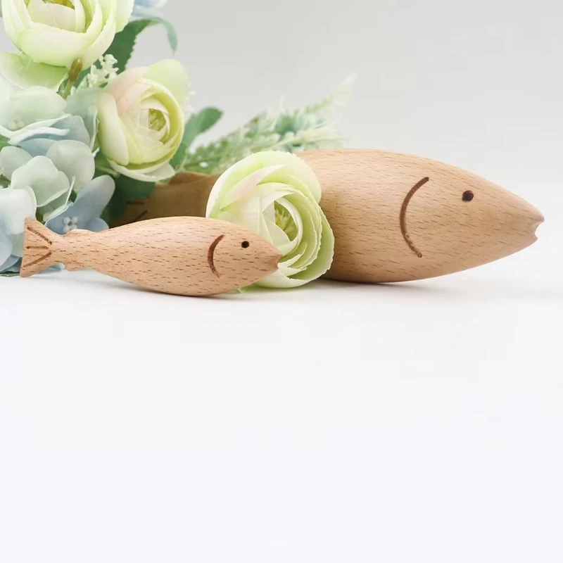 Handmade Wooden Carved Fake Sea Fish Figurine Realistic Artificial Fish Model Diy Craft Ornament Home Kitchen Table Decor