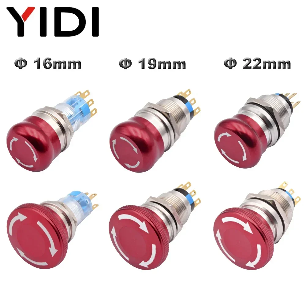 16mm 19mm 22mm E-stop Stainless Steel Emergency Stop Switch Push Button Latching Waterproof Mushroom Head Knob Rotary Switch