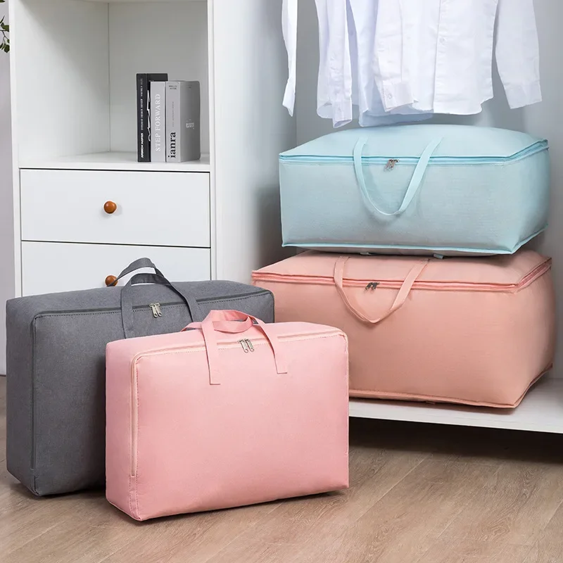 Large Capacity Non‑Woven Quilt Storage Bag, Bedroom Clothes & Sundries Organizer, Portable Packing Bag for Moving Luggage