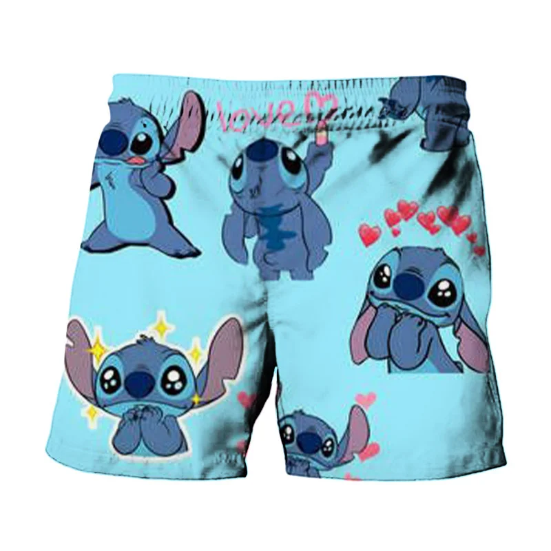 Disney Brand Cute Stitch And Mickey Minnie Summer Men\'s Swimwear Beach Shorts Halloween Collection Fashion Casual Kids Shorts