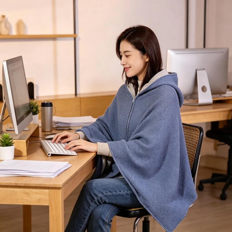 Heated Shawl Blanket Washable and Wearable Electric Cap with Zipper, 3-Speed Heating, For Home Office Use, USB Power Supply