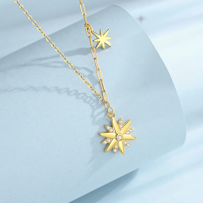 925 Silver Shiny Hexagonal Star Necklace New Simple Fashion Pendant Japanese & Korean Style Fine Jewelry For Girlfriend Gift