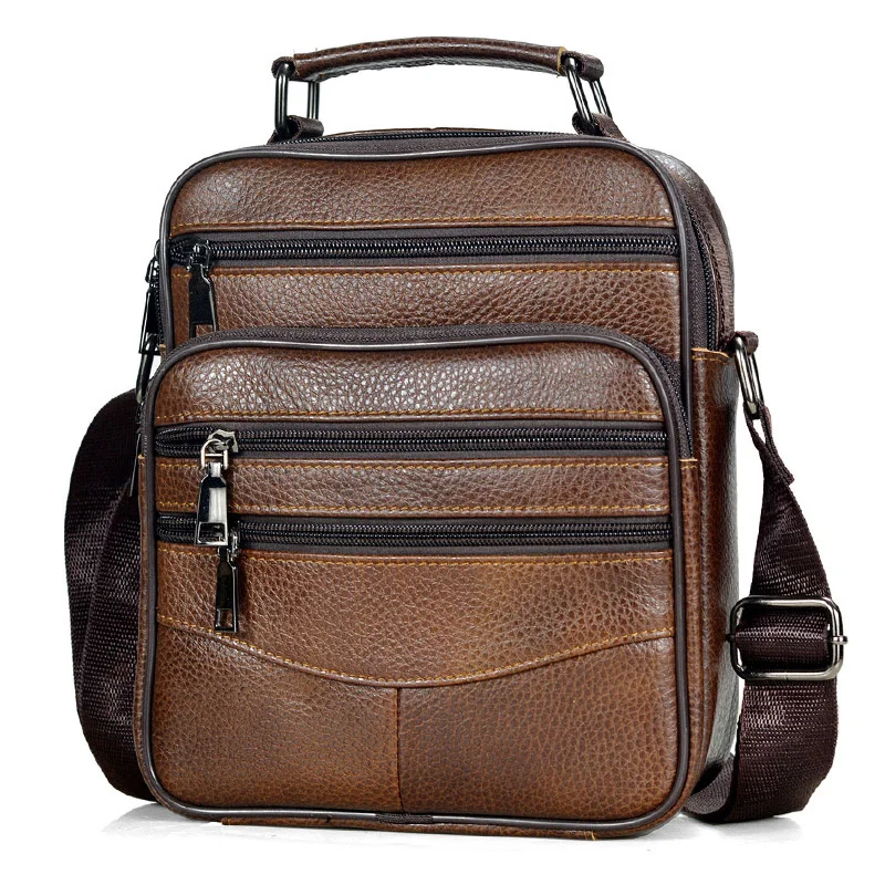 

Brown Fashion Men Messenger Bags Genuine Leather Handbags for Man Luxury Brand Male Crossbody Mini Pad Boy Shoulder