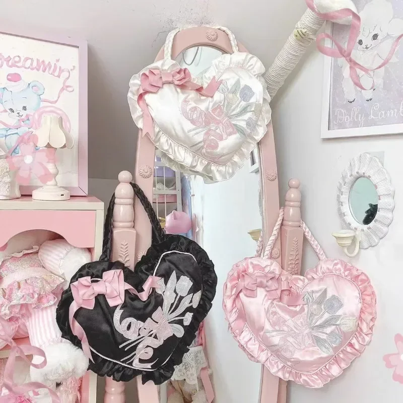 Cosxie-シックで甘いロリータバッグ,10代の女の子のためのエレガントなカワイイボウショルダーバッグ,刺embroideryのハートバッグ,真菌のポーチ,2024