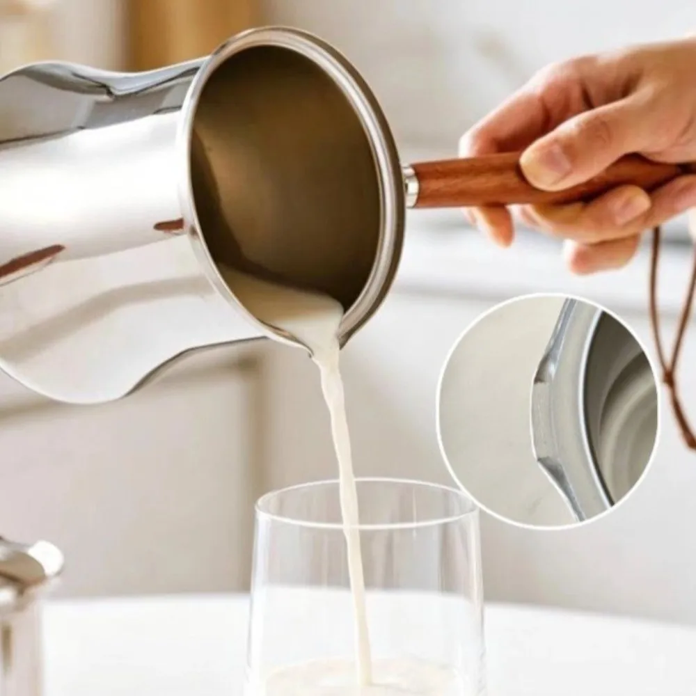 Stainless Steel Turkish Coffee Pot Spill-Resistant Long-Handled Milk Tea Pot 250/350/550/720ml With Lid Milk Pitcher Kitchen Use