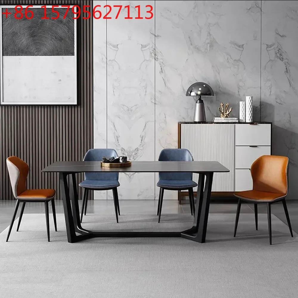 Mesa de comedor negra nórdica, pequeño apartamento de lujo, diseño de restaurante, mesa de comedor, muebles de cocina altos para estudio