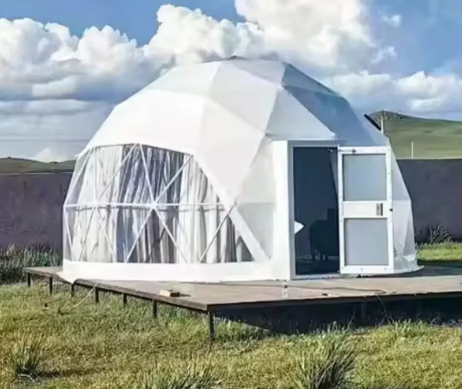 Glamping Steel Dome Tent with Fabric Cover Heavy Duty Geodesic Dome House (Mobile Sunroom) for Camping & Resort Accommodation