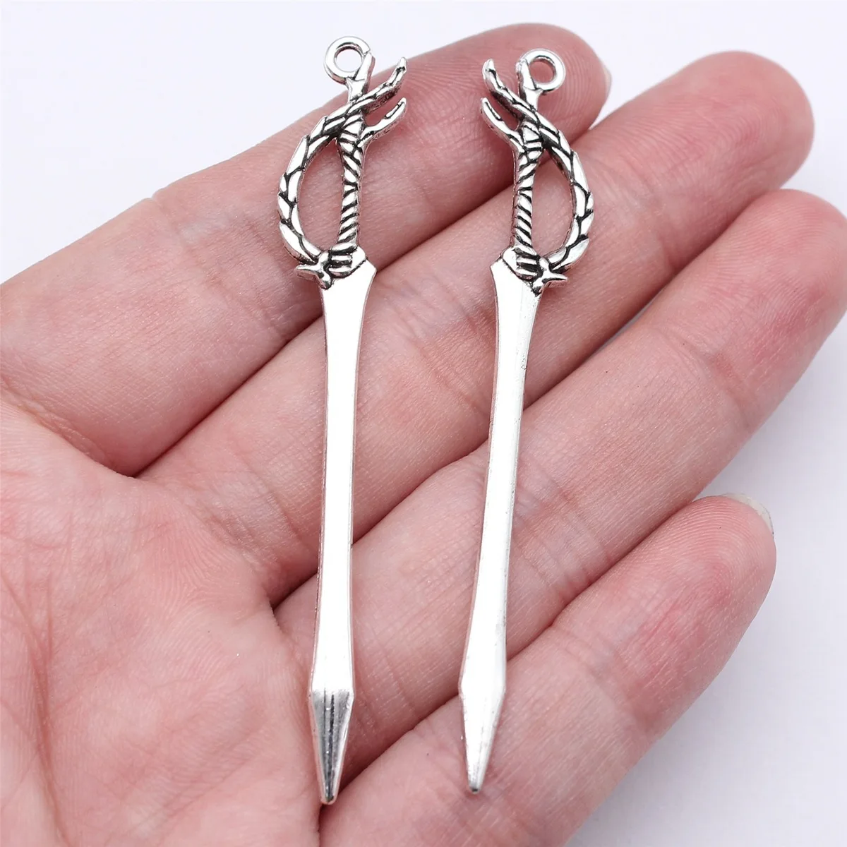 20pcs 69mm(2.72inch) Antique Silver Color Acgn Cosplay Sword, Gun, Sword And Halberd Charms Pendants