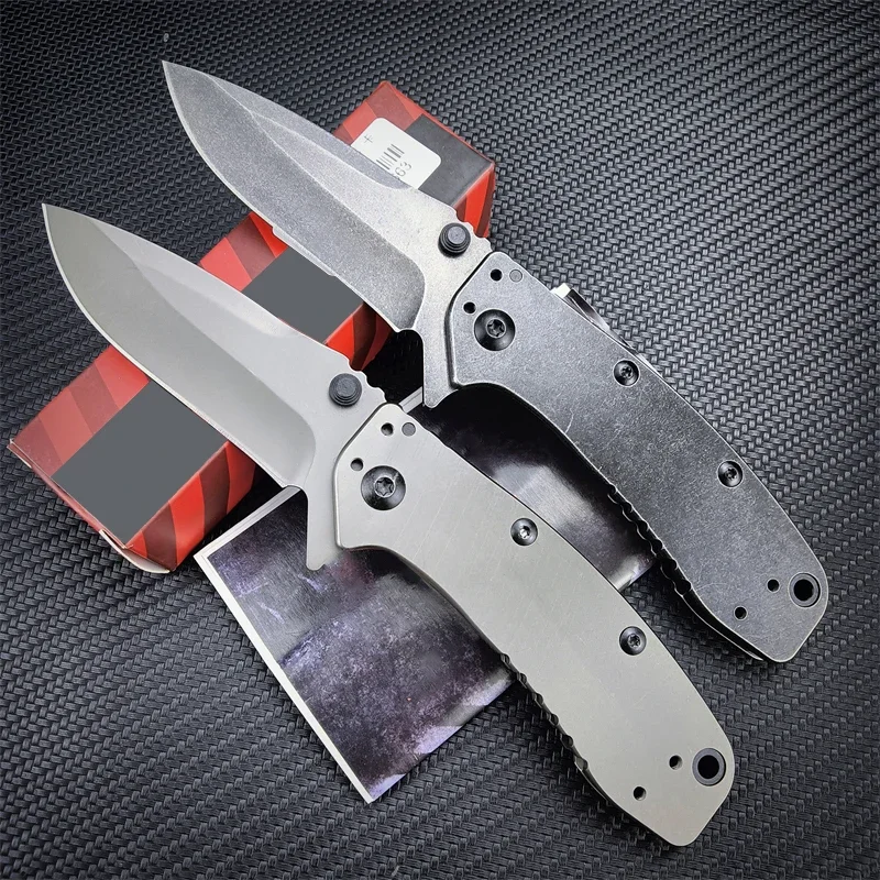 KS 1556 Cryo II Folding Knife 8Cr13Mov Blade 420 Stainless Steel Handle Hunting Stonewash Flipper Assisted Stonewash Pocket Tool