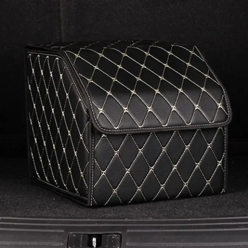 

1pc 30cm Car PU Leather Trunk Storage Box Portable Foldable Multiuse Car Trunk Bag Auto Storage Box