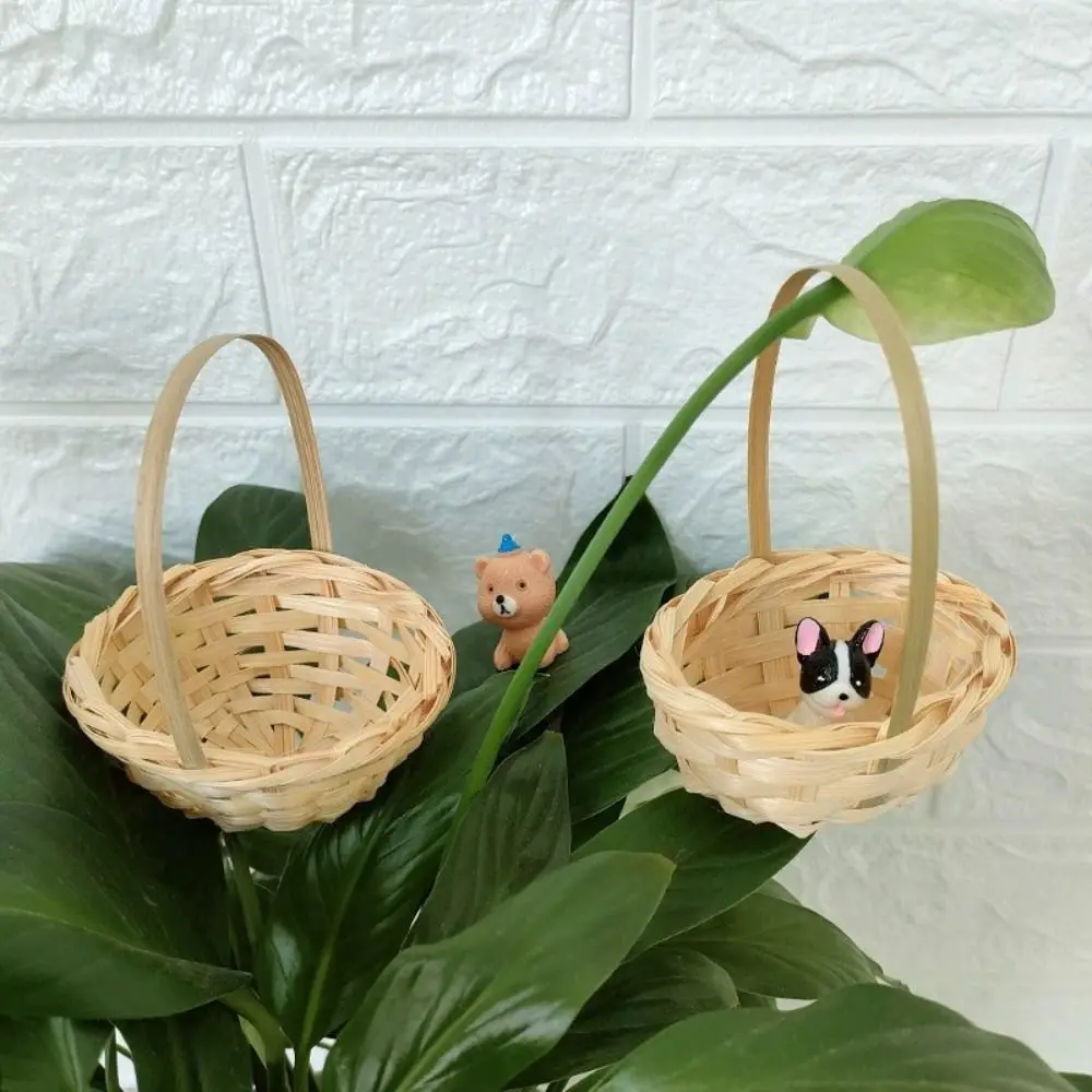 Yellow Braid Flower Baskets with Handle Party Supplies Flower Arrangement Basket Packaging Home Office Decor Weaving Basket