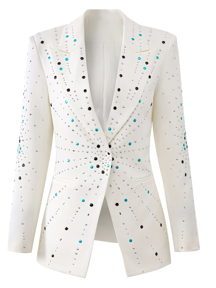 High Street 2024 Designer stilvolle Damen Schwerindustrie Farbe Hot Diamond Slim Button Blazer Jacke