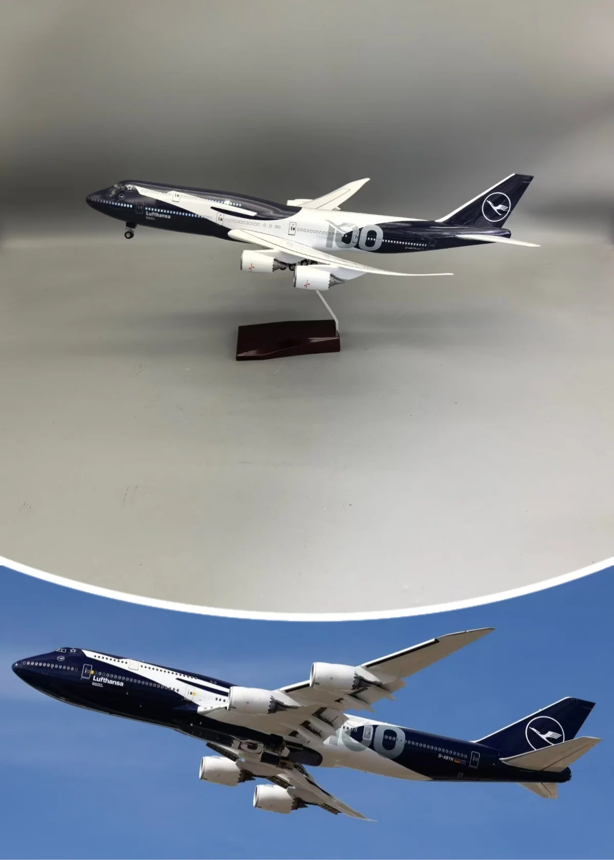 Lufthansa B747 German 100years 47CM Model Planes 747 Diecast Airplane Model Kits Resin W Light and Wheel Collectible for Aviatio