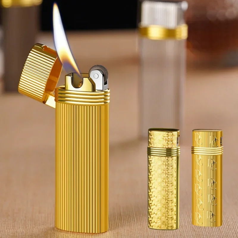 

Retro Grinding Wheel Oblique Fire Inflatable Lighter Metal Outdoor Mini Portable Dedicated Pipe Lighter Men's Smoking Gift