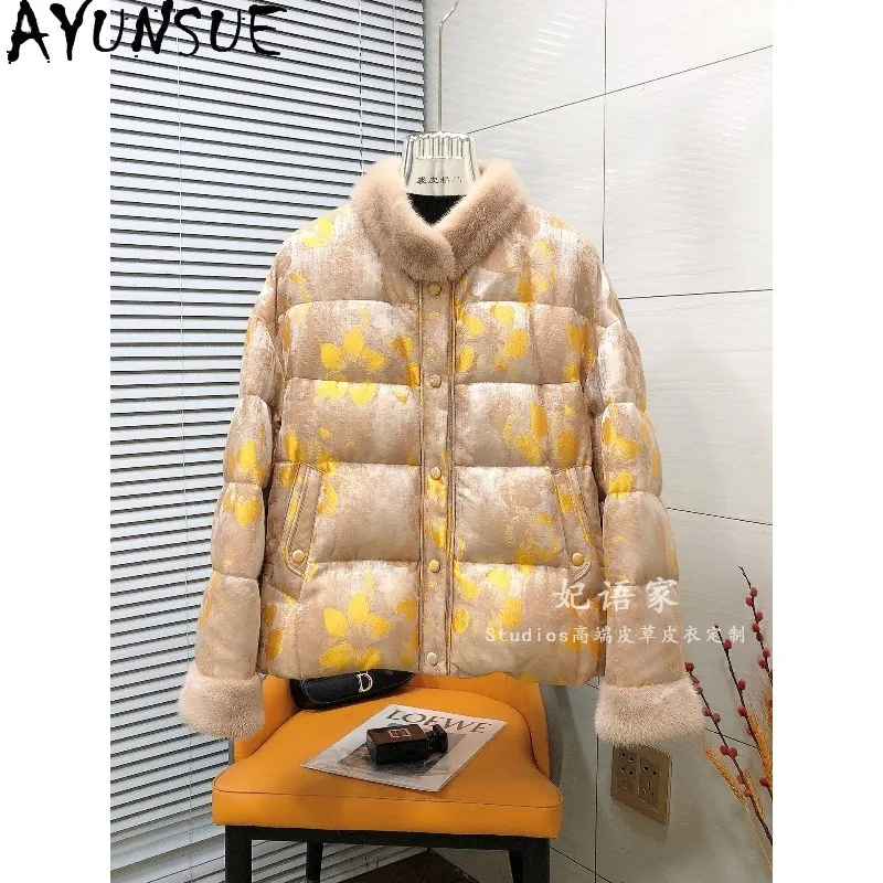 AYUNSUE Down Jackets for Woman Mink Fur Collar Winter Coat Casual Fashion Outerwear Warm Goose Down Jacket Woman Clothes Пуховик