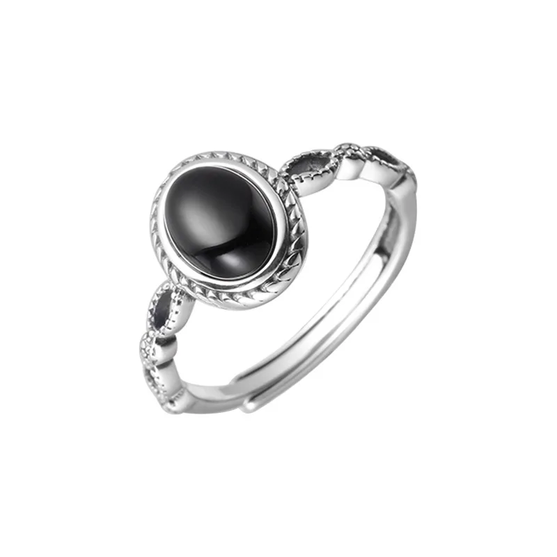 

Vintage 925 Sterling Silver Natural Black Onyx Circular Denier Type Horse Eye Design Gift Fine Jewelry Black Ring For Women
