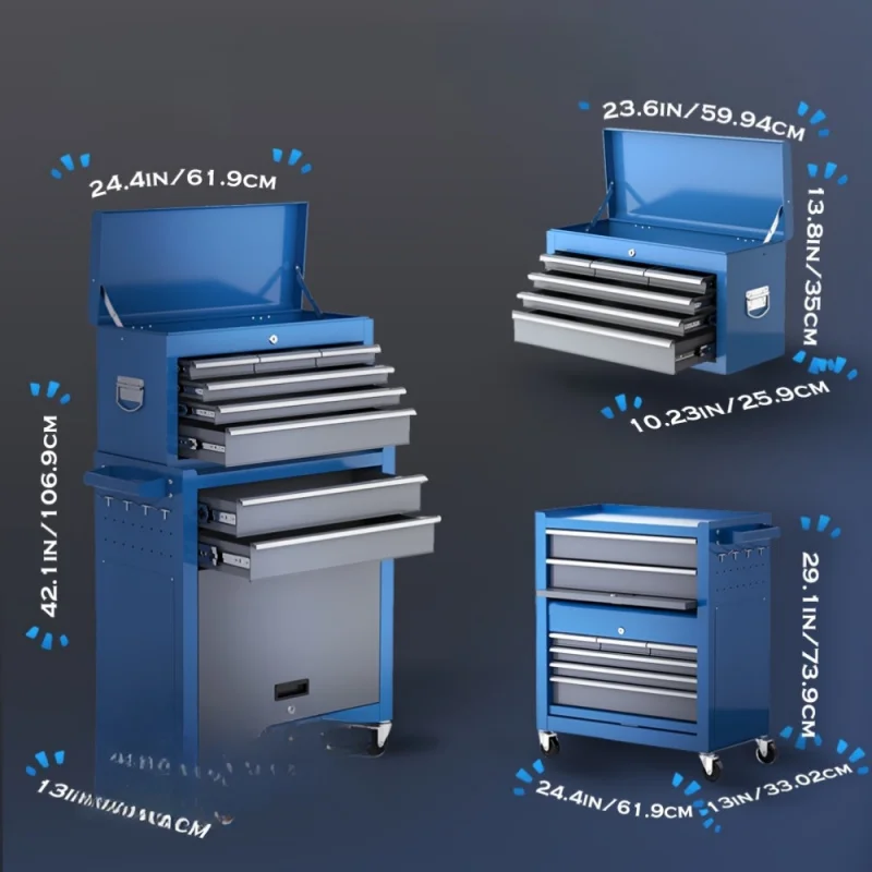 8-Drawer Rolling Tool Chest with Wheels, Removable Tool Box Organizer, Detachable Top Box & Locking System, High Capacity