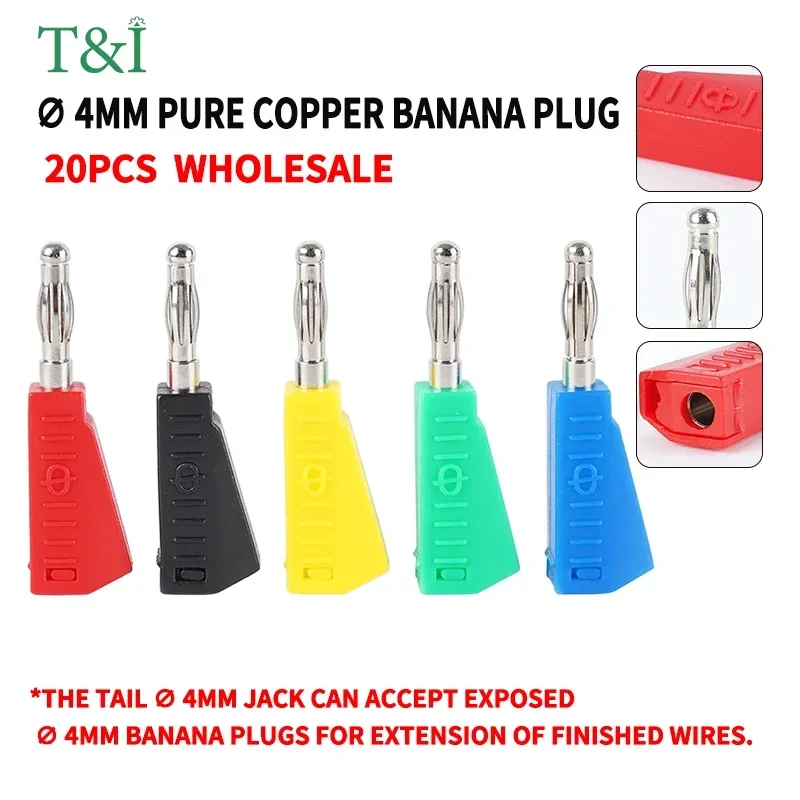 20Pcs 4mm Banana Plug Pure Copper Nickel-Plated Gun Lantern Type Can Be Inserted High-Voltage Connector Test Welding Insulation