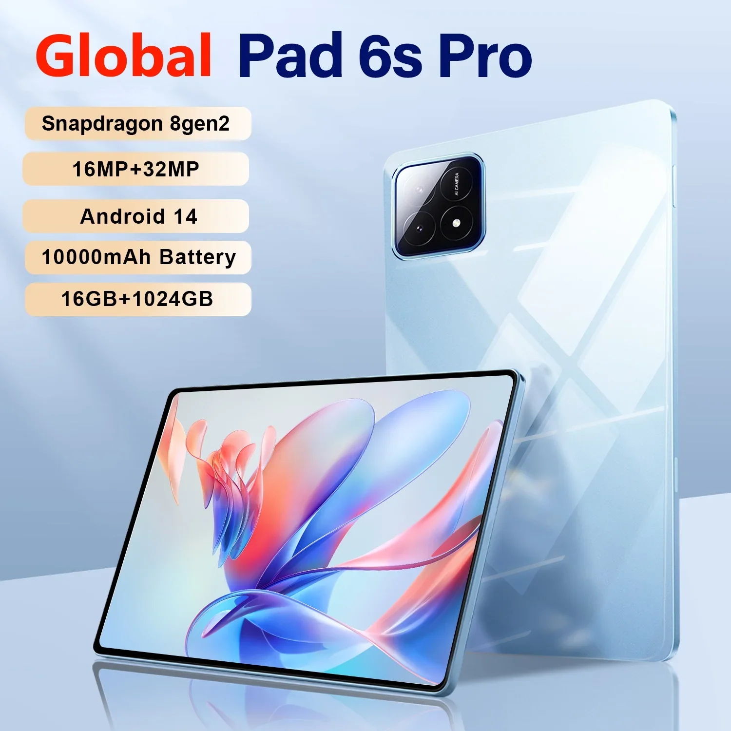 

2024 Global Version 6S Tablet 11 Inch Android 14 16GB 1T 10000mAh 5G Dual SIM Phone Call GPS Bluetooth WiFi WPS Tablets Pc