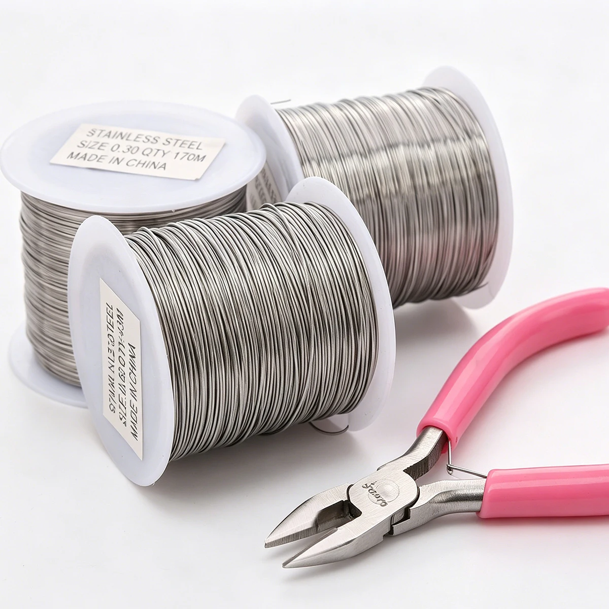 Image 4: 1/5 rouleaux de fil à perles en acier inoxydable, fil artisanal durable non élastique de 0,2 à 0,6 mm - pour bijoux DIY, à utiliser avec une poignée ergonomique