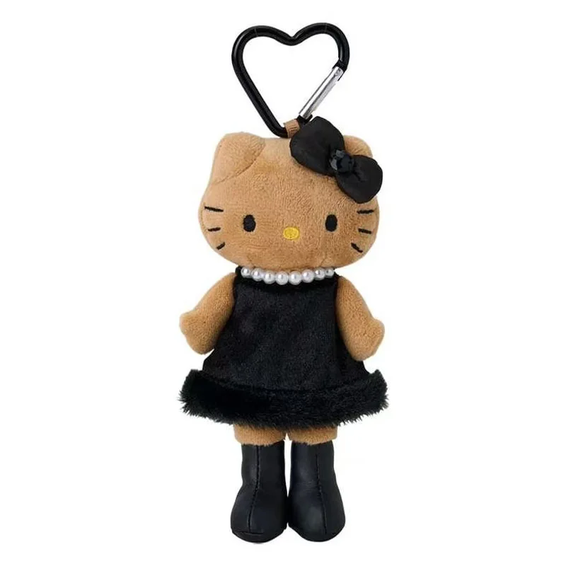 Kawaii Sanrio piel negra Hello Kitty patrón de leopardo piernas largas juguetes de peluche mochila colgante llavero muñeca niñas regalo de cumpleaños