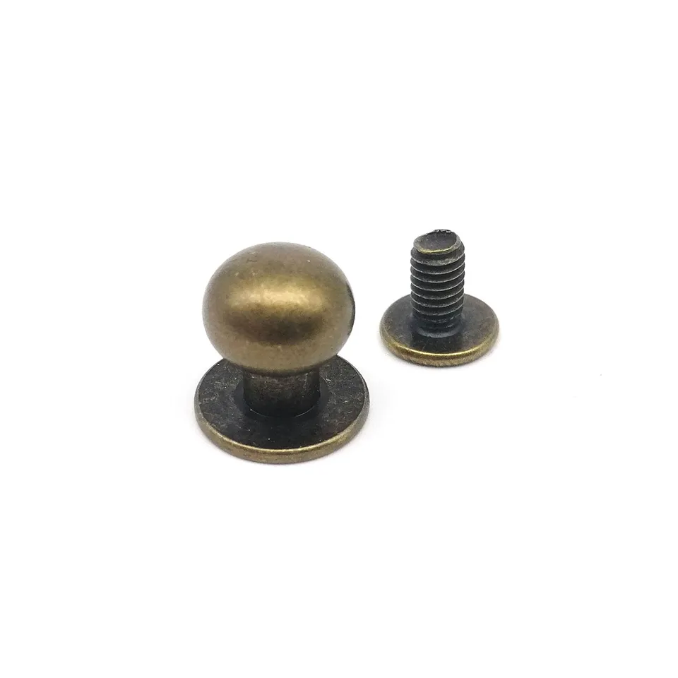 10pcs Solid Brass Chicago Screw Rivets - Round Ball Head Studs for Leather Craft, Bags & Belts(Golden,Head Diameter 8mm