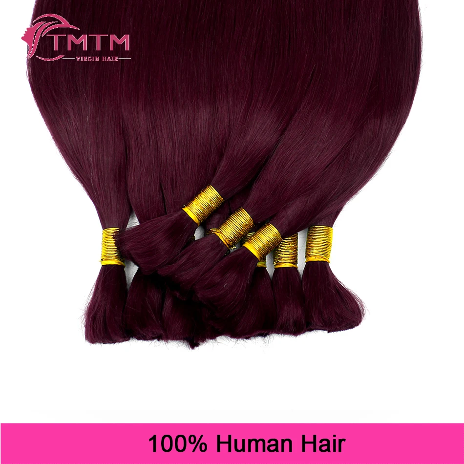 99J# Dark Burgundy Bulk Human Hair Extensions Straight Brazilian Remy Human Hair No Weft 16-28 Inch Bulk Hair For Braiding 100G