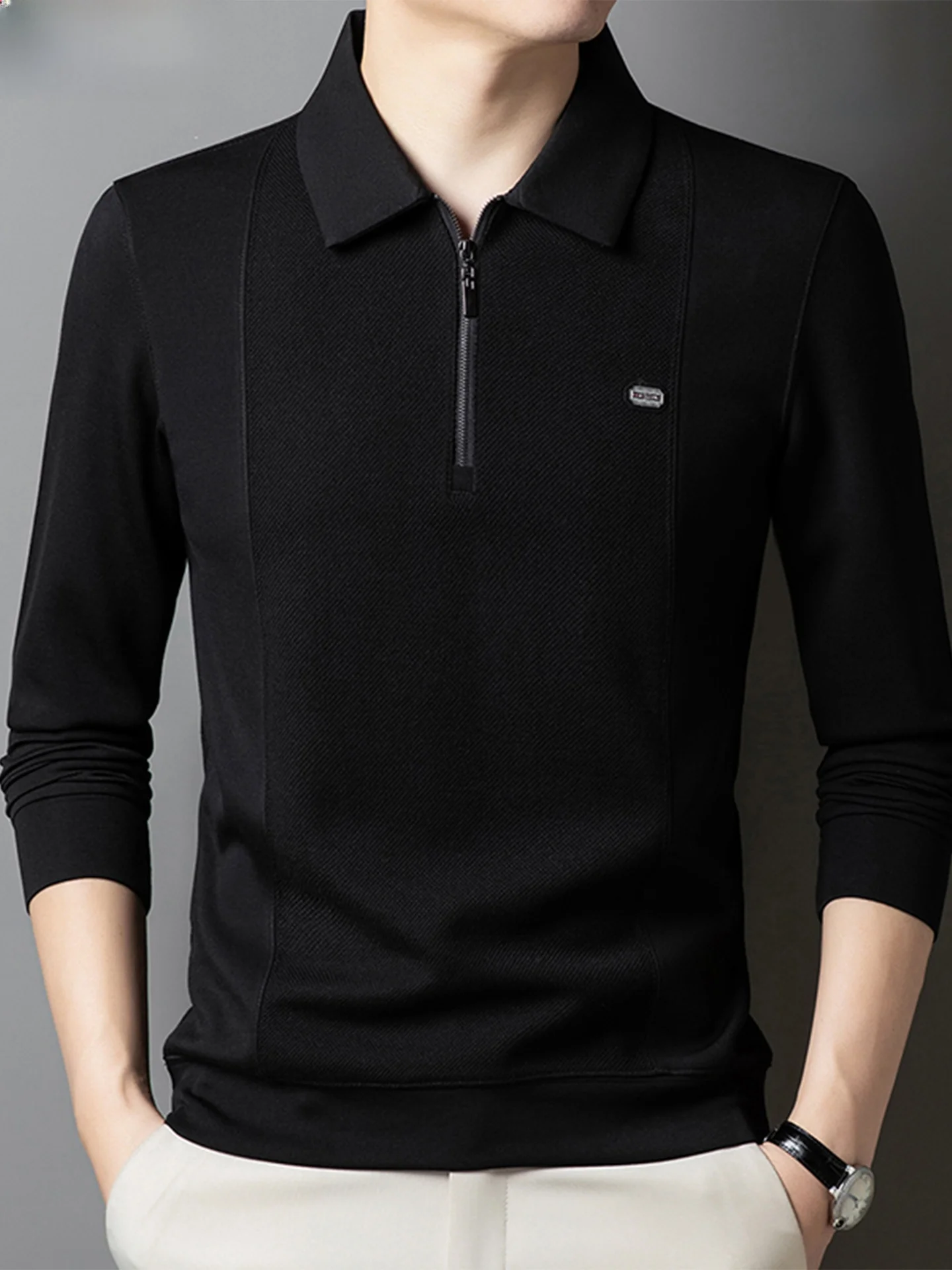 

Casual Zipper Long Sve irt Men's Busin Mid-aged Dad Clothes T-irt Polyester Fiber Waable Regular Fit Outerwear