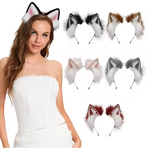 Womens Lolita Plush Hair Ornaments Animal Cat Ears Hair Halloween Party Hair Hoops Anime Cosplay Fancy Props