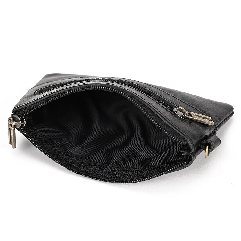 Little Coin Purse Genuine Leather Real Cowhide Men's Leather Short Wallet Mini Purse Men Women Key Wallet Card Zip with Key Ring image 3