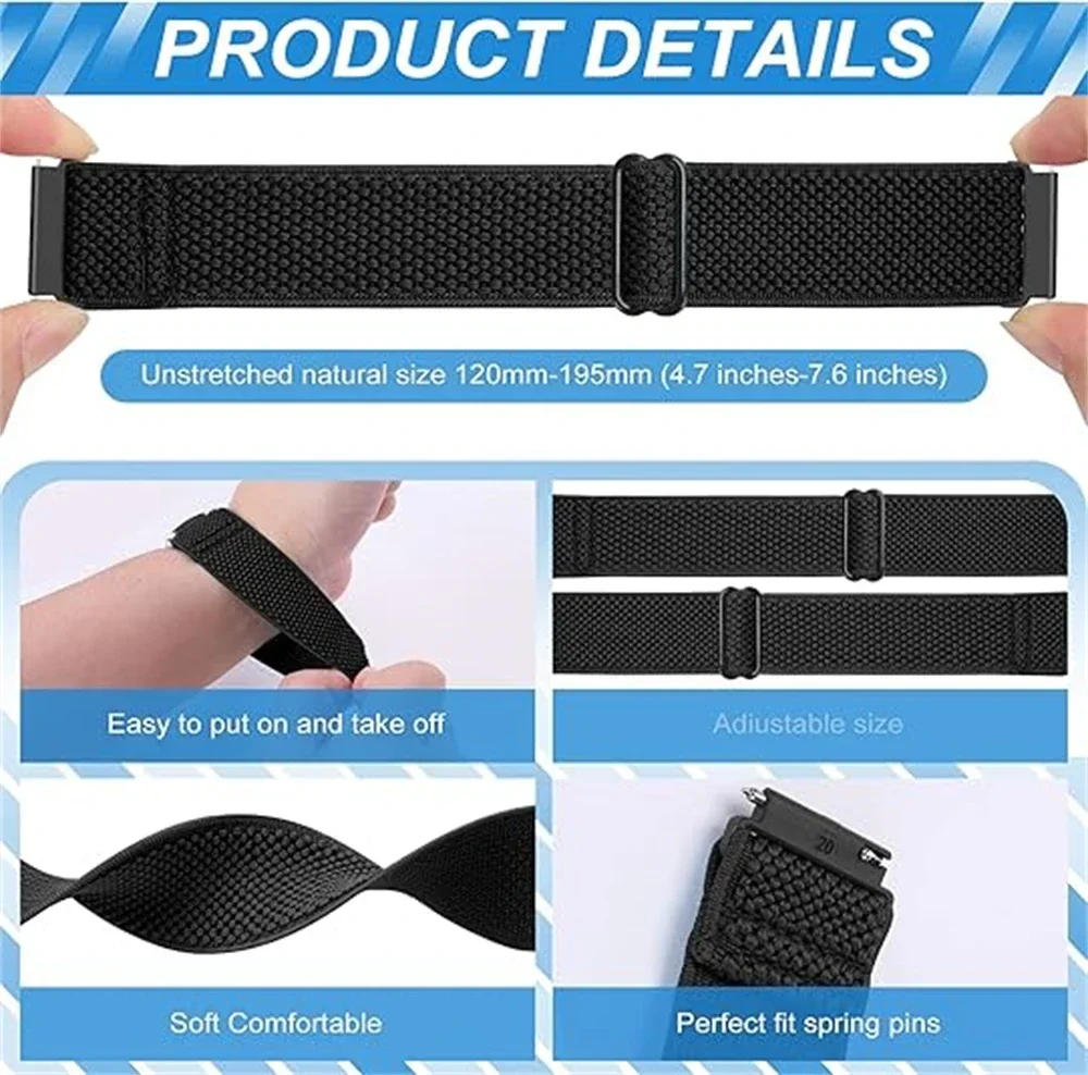 حزام نايلون لـ Huami AMAZFIT GTR 4 ، و 3 Pro ، و 20 ، و 22 ، و 47 ، و GTS 4 ، و 3 ، و 2e ، و BIP 5 ، بديل رياضي ، سوار حلقي مضفر
