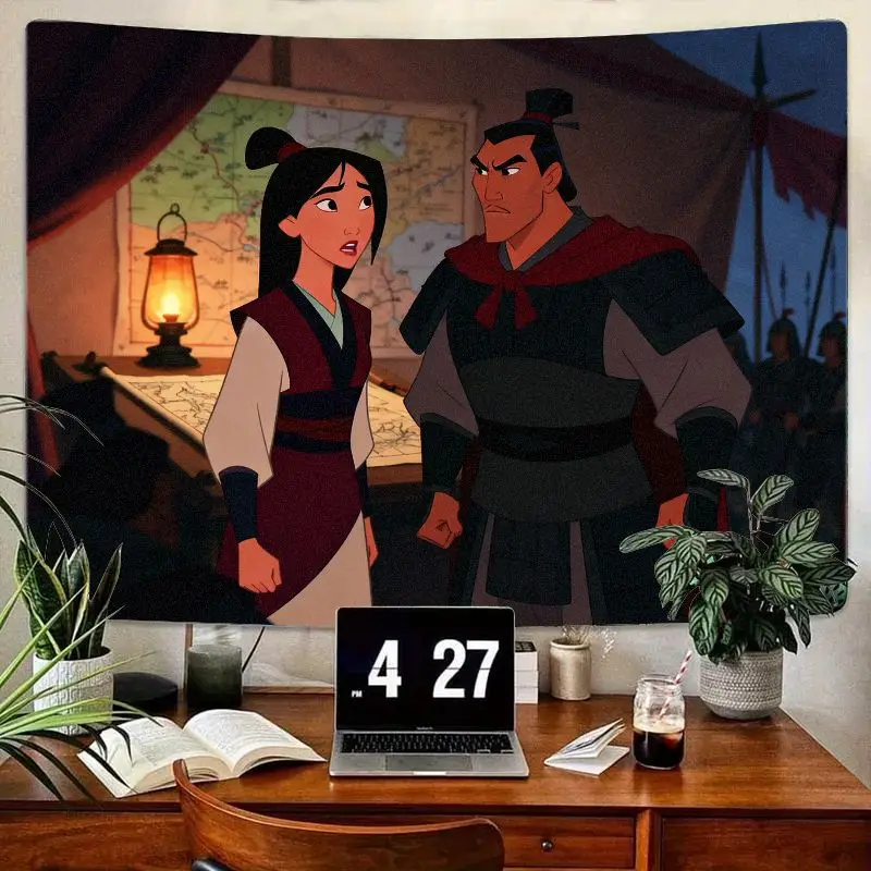 

1PC Disney Mulan Shang Tapestry Modern Polyester Wall Art Decor for Living Room Bedroom Dorm Gift Disney Princess Warrior Fans.
